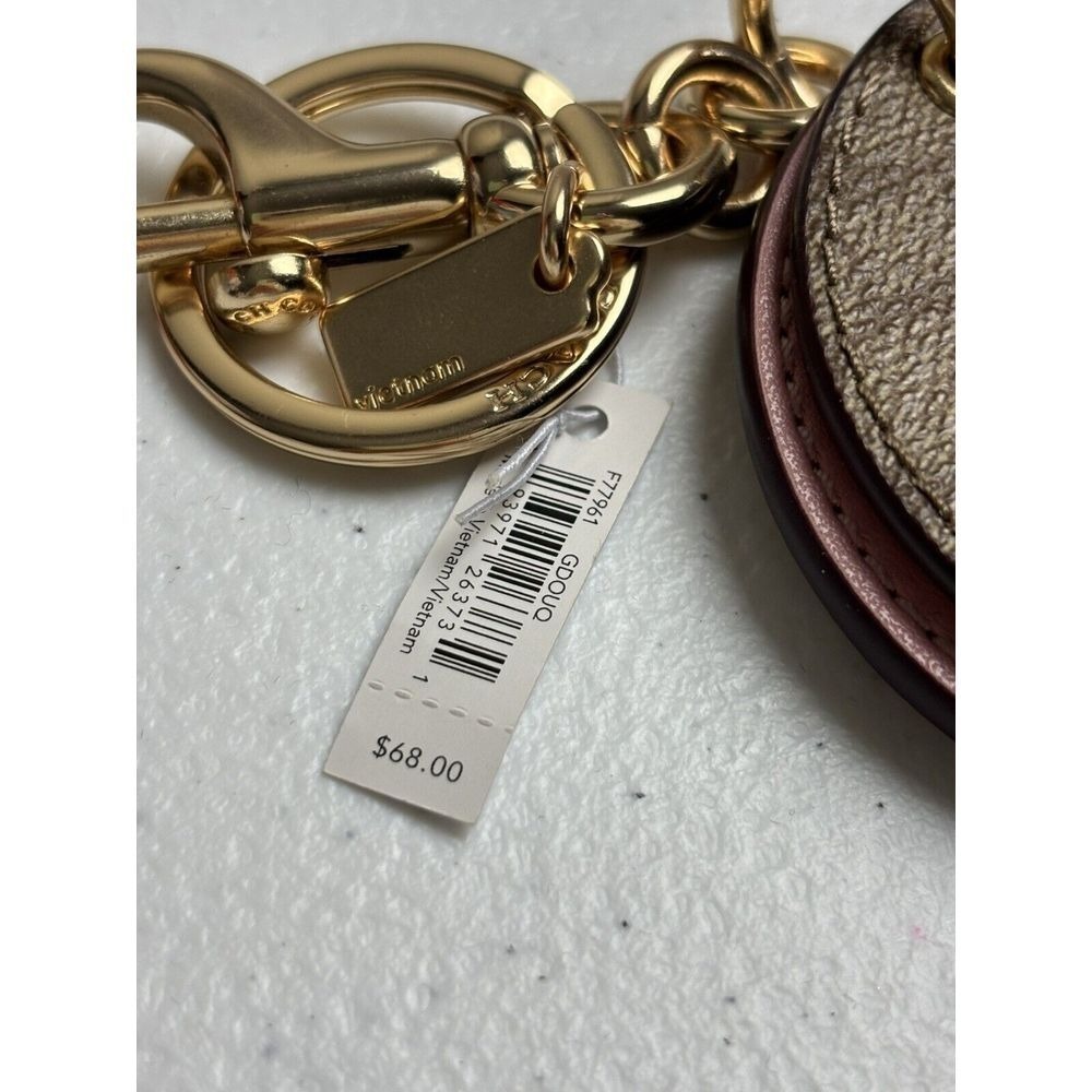 Coach Logo BeigePinkCharm With Mirror Brass  KeyChain Purse Decor - New With Tag
